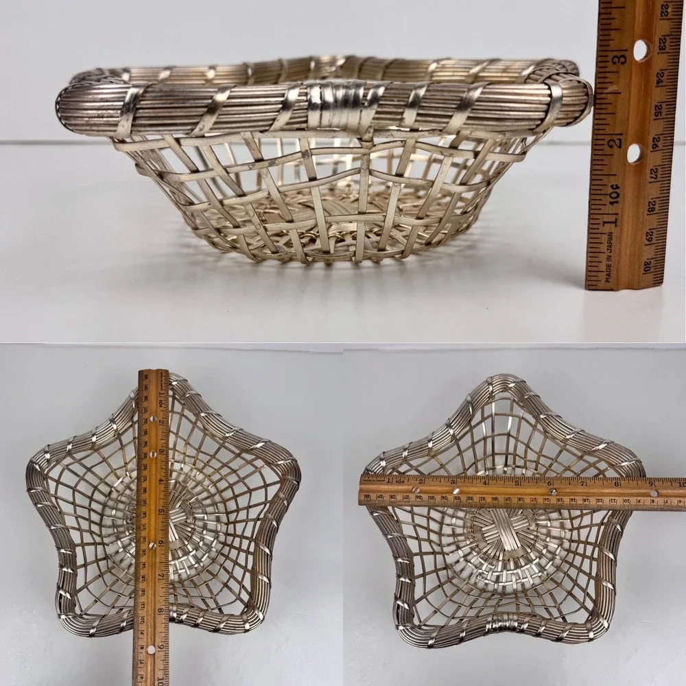 Vtg‎ Metal Star Shaped Tabletop Small Basket 9inch Silver Light Gold Color READ